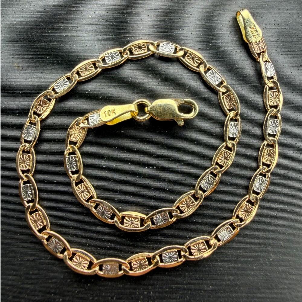 Solid 10k Yellow White Rose Gold Valentino Bracelet 7.5" Long 3mm Wide